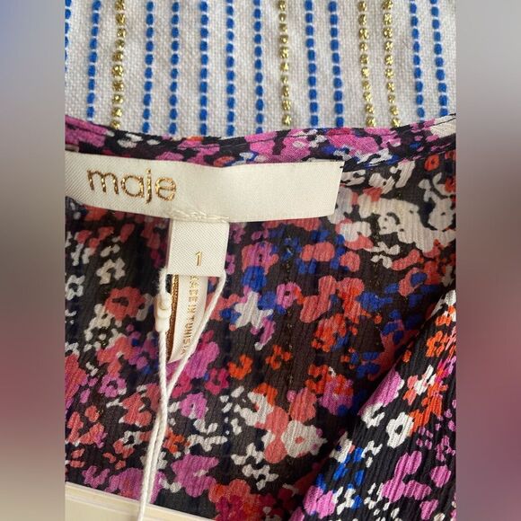 MAJE 100% Silk Lehane Pink Floral Sheer Long Sleeve  Blouse Top Size S (1) NWT - Picture 9 of 16